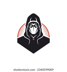 Guerrero anónimo de Ninja en el capó de mascarilla logotipo geométrico mínimo para el vector de impresión de camisetas de juegos