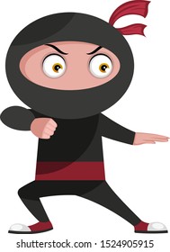 Ninja is fighting, illustration, vector on white background.
