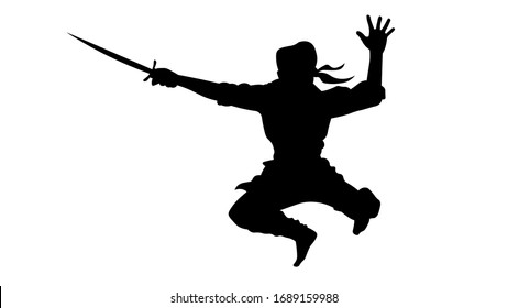 Ilustración vectorial de silueta de combate Ninja
