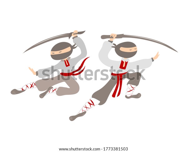 Ninja Fighting Stance Katana Sword Vector Stock Vector (Royalty Free ...