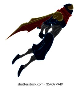 Ninja Flying Up With Cape Cartoon Vector