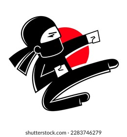 Ninja flying kick. Vector clip art illustration with simple gradients. All in a single layer.