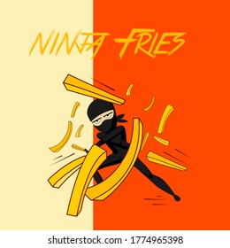 Ninja fries. Fast Food, Food, vector, illustration. French Fry day. 13 jul