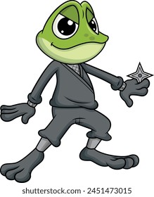 Ninja frog with throwing star vector illustration