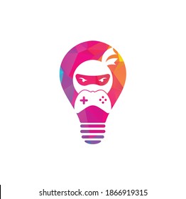 Ninja Game Bulb Form Konzept Logo Design. Stockvektoren des Ninja Gaming-Logos Ninja GamePad Logo Design Symbol