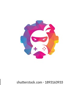 Diseño del logo de la forma de los engranajes de juego Ninja. Vectores de material para imágenes con logotipo de juegos Ninja. Icono de diseño del logotipo del teclado de juego Ninja