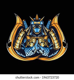 ninja as gamer's e-sport logo or t-shirt design vector artwork