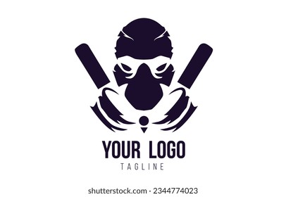 Ninja Gaming Logo flach Design, Schwerter dahinter, schwarz-weiße Farben