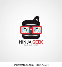 Ninja Geek Logo Design Template. Vector Illustration