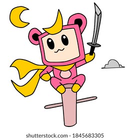 ninja is getting ready to sneak in the middle of the night. cartoon illustration sticker mascot emoticon