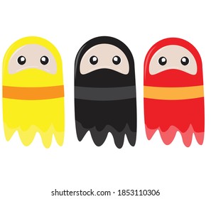 ninja ghost with 3 color illustrations in flat design, halloween day ghost