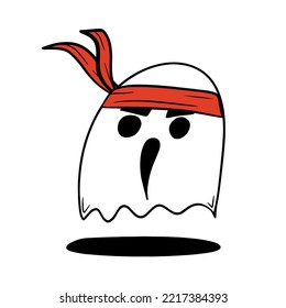 a ninja ghost with a red headband. hand drawn in comic style. isolated vector illustration.
