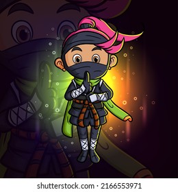 Niña ninja que da el diseño de la ilustración de la mascota de la silenciosa señal de apoyo