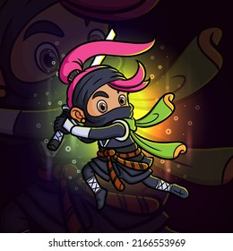 The ninja girl is holding the katana esport mascot logo design of illustration