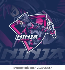 Ninja Girl Mascot Esport Logo Design Illustration For Gaming Club