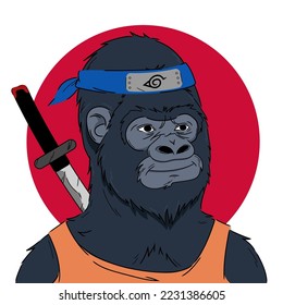 Ninja Gorilla with a sword NFT concept. Vector illustration