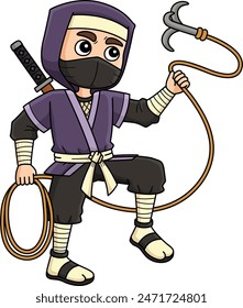 Ninja con garfio gancho de dibujos animados de color Clipart