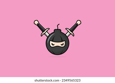 Ninja Grenade oder Bombe mit Schwerter Vektorgrafik. Das Icon-Konzept von Feiertagen oder Kriegsobjekten. Logo-Ninja-Boom-Kunstillustration.