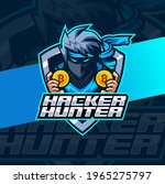 ninja hacker cryptocurrency mascot logo design for e-sport and team logo