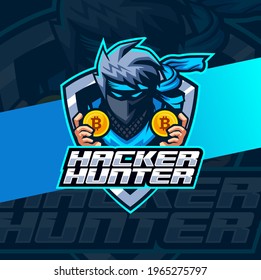 ninja hacker cryptocurrency mascot logo design for e-sport and team logo