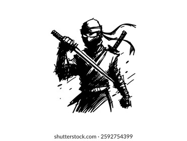 Ninja hand drawn sketch vector