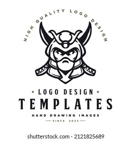 ninja head character vector. ninja template logo with crossed swords