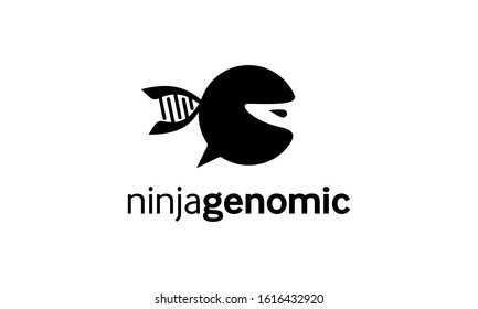 Ninja Head Face with DNA Helix Genome Genetic Chat Talk Bubble Logo Design Inspiration