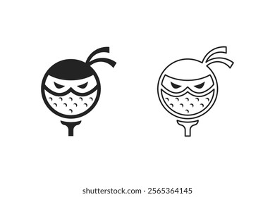 Ninja head and golf ball combination vector made in flat and outline style, suitable for logos around golf sport