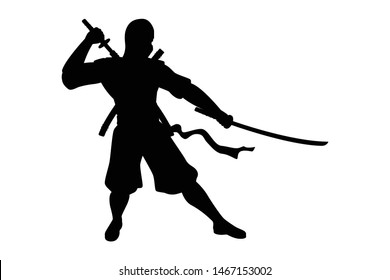 A ninja with his weapon silhouette vector
