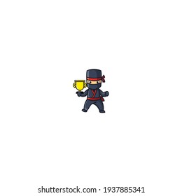 Ninja Hold Trophy Cartoon Character Design Vector Illustration. With Cute, Funny, And Fun Cartoon. 