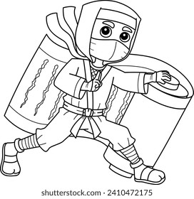 Ninja Holding a Big Scroll Isolated Coloring Page 