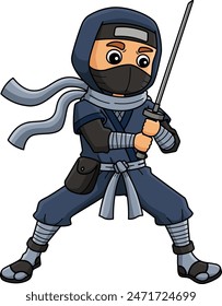 Ninja Holding a Katana Cartoon Colored Clipart