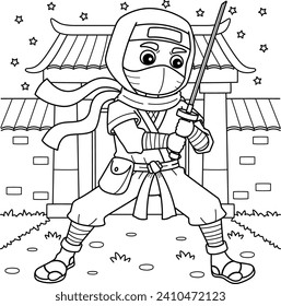 Ninja Holding a Katana Coloring Page for Kids