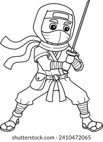 Ninja Holding a Katana Isolated Coloring Page