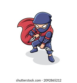 Ninja holding kunai in fighting pose. Cartoon vector illustration isolated on premium vector