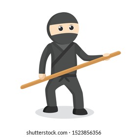ninja holding stick to combat