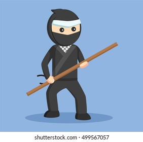 ninja holding stick vector illustration design 