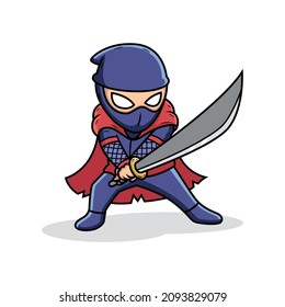 Ninja holding sword in fighting pose. Cartoon vector illustration isolated on premium vector