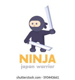 ninja holding swords in hands in flat style over white