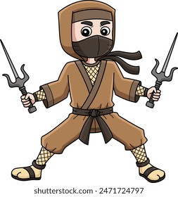 Ninja mit einem Zwilling Sai Cartoon farbigen Clipart 