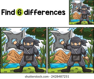 Ninja con enorme shuriken encontrar las diferencias