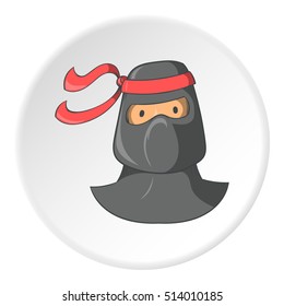Ninja icon in cartoon style isolated on white circle background. Spy symbol vector illustration