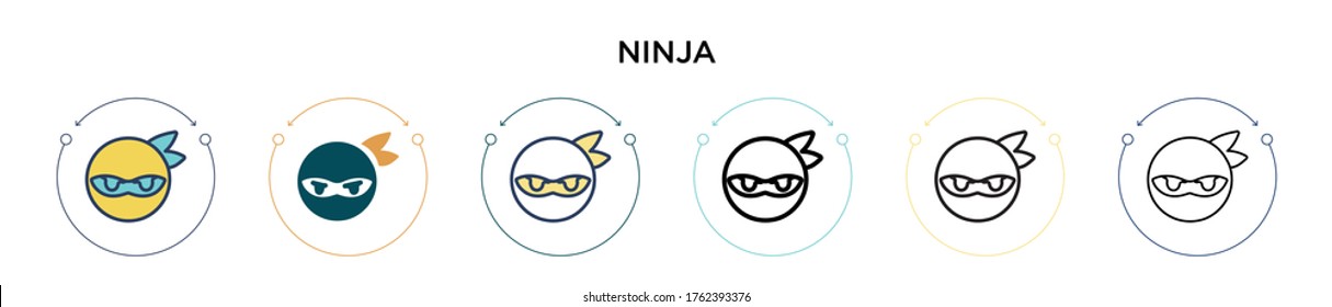 Ninja Icon in gefüllt, dünne Linie, Umriss und Strich Stil. Vektorgrafik zweier farbiger und schwarzer Ninja-Vektorsymbole kann für mobile, i, web-basierte