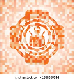 ninja icon inside abstract emblem, orange mosaic background