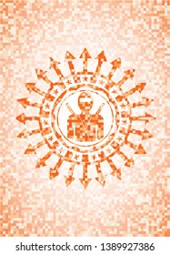 ninja icon inside abstract emblem, orange mosaic background ninja icon inside abstract emblem, orange mosaic background