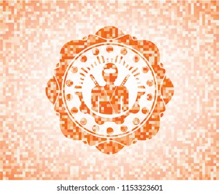 ninja icon inside abstract orange mosaic emblem