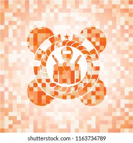 ninja icon inside abstract orange mosaic emblem
