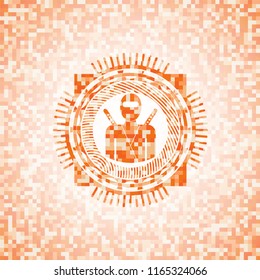 ninja icon inside abstract orange mosaic emblem