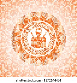 ninja icon inside abstract orange mosaic emblem