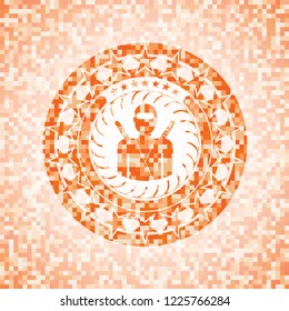 ninja icon inside abstract orange mosaic emblem